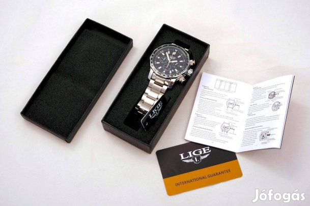 Elegáns Lige kronográf fém karóra nagy méret: 45 mm