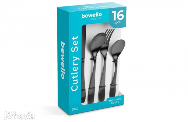 Elegáns Matt fekete rozsdamentes konyhai evőeszköz készlet - 16 részes