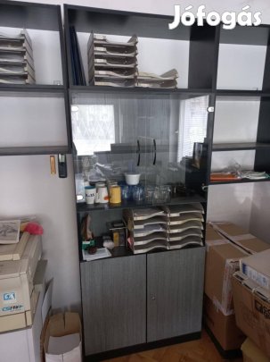 Elegáns Üvegajtós Irodai Szekrény / Vitrin (95x35x183 cm)