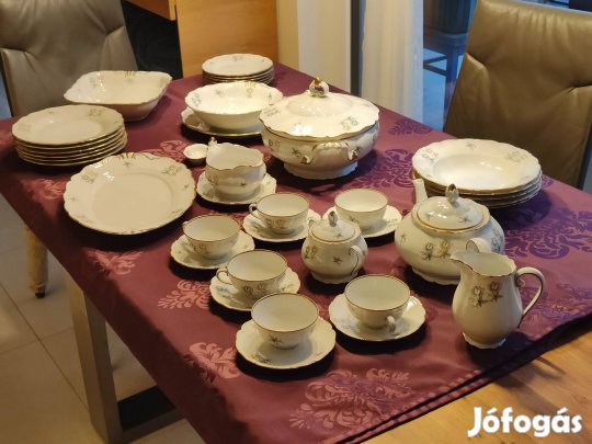 Elegáns, komplett porcelán ét- és teakészlet 6 személyes