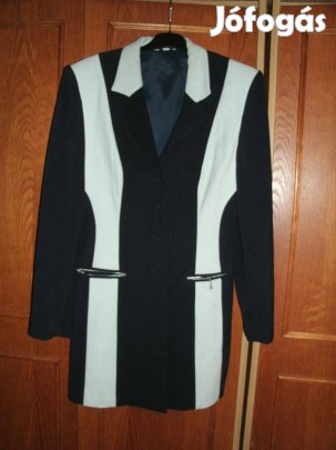 Elegáns, sötétkék, fehér betéttel "L" zakó, blézer elől gombos