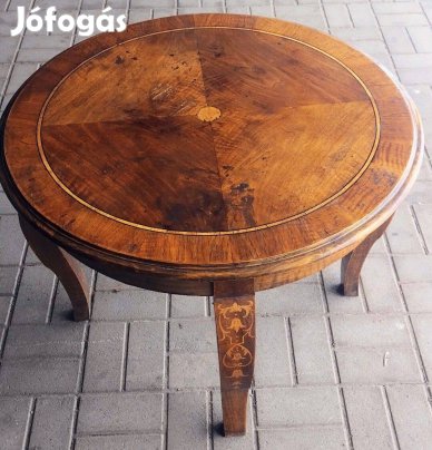 Elegáns antik intarziás kerek asztal Biedermeier stílus