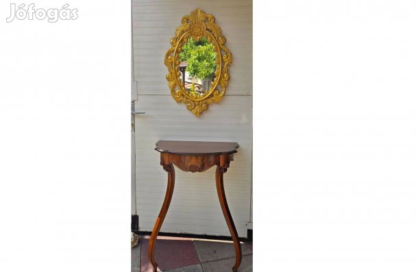 Elegáns arany barokk fa fali tükör szép régi konzollal