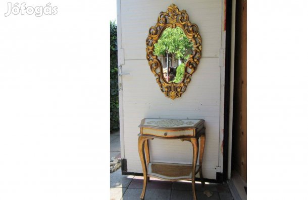 Elegáns arany barokk fali tükör konzollal