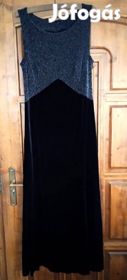 Elegáns elasztikus, gyönyörű fekete bársony-ezüstlurex estélyi