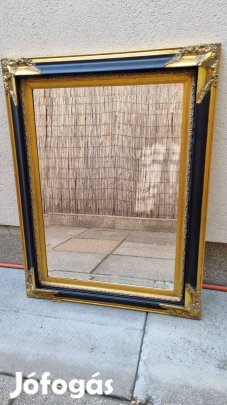 Elegáns fa keretes fali tükör csiszolt üveggel 88×68