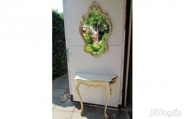 Elegáns fehér-arany barokk fali tükör konzollal