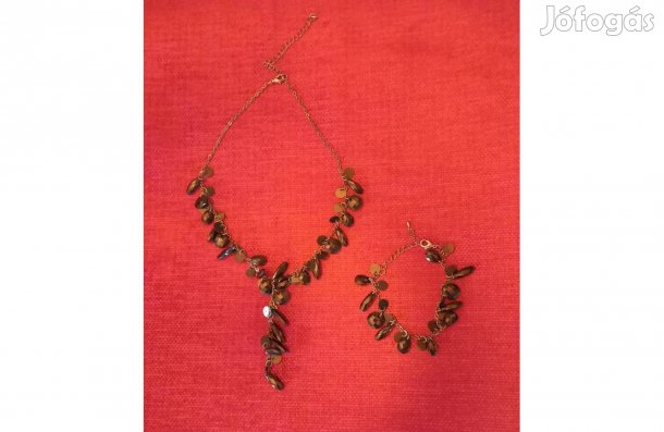 Elegáns fekete ékszer szett (nyaklánc és karkötő) - Új