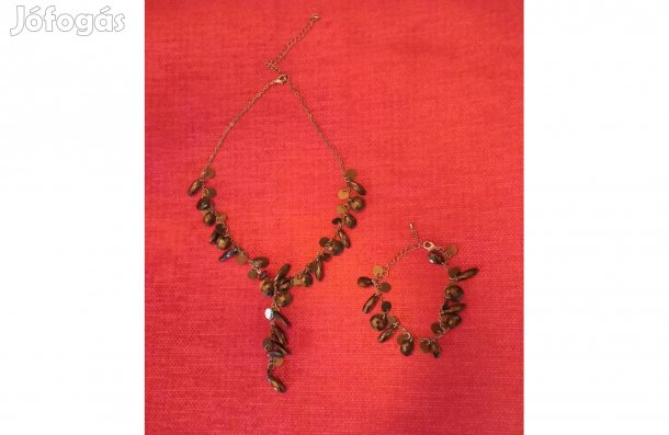 Elegáns fekete ékszer szett (nyaklánc és karkötő) - Új