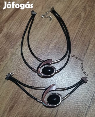 Elegáns fekete ezüst színű nyaklánc és karkötő szett Új