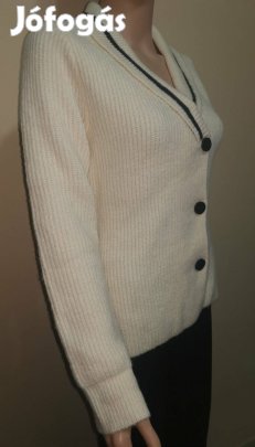 Elegáns karcsúsított kötött kardigán krém színű fekete szegéllyel (S)