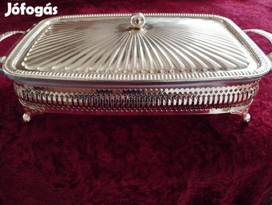 Elegáns lábakon álló fedeles tál hőálló betéttel