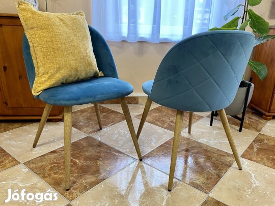 Elegáns türkiz bársony székpár - újszerű, azonnal vihető Pápán! 
