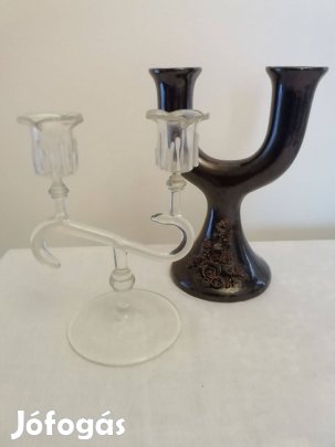 Elegáns üveg, és kerámia gyertyatartó, darabja 1000 Ft
