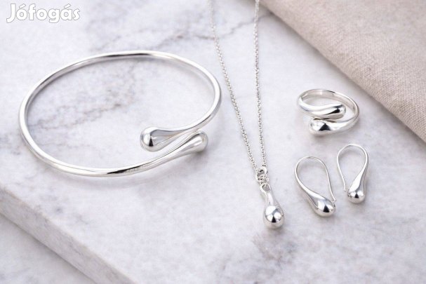 Elegáns vízcsepp ékszerszett nyaklánc, karkötő, gyűrű, fülbevaló (4