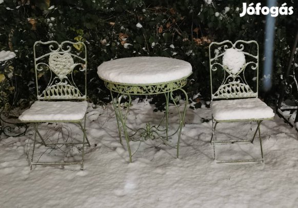 Elegáns zöld vas kerti garnitúra - asztal + 2 összecsukható szék