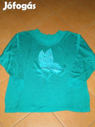 Elején szép pillangóval női pulóver XL-es XL türkiz színben