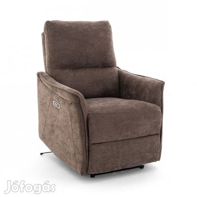 Elektromos, dönthető relax fekvőfotel, zsenília szövet (barna)