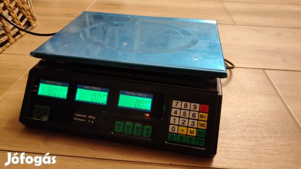 Elektronikus tárolómérleg 40 kg-ig, LCD, országmérleg, automatikus leá