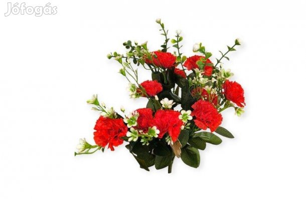 Élethű piros szegfű művirágcsokor fehér kiegészítéssel 35 cm