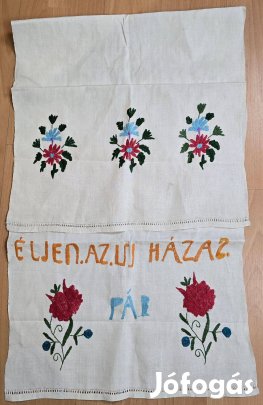 Éljen az új házas Feliratos hímzett falvédő (T:192)
