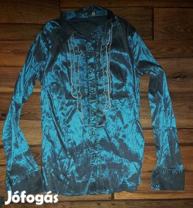 Elől fodros fényes kék színű blúz