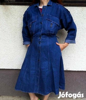 Elöl végig gombos, retro fazonú midi farmerruha