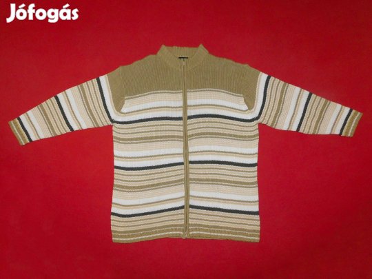 Encandee barna csíkos kardigán, cipzáras pulóver 50-52-es, 2XL