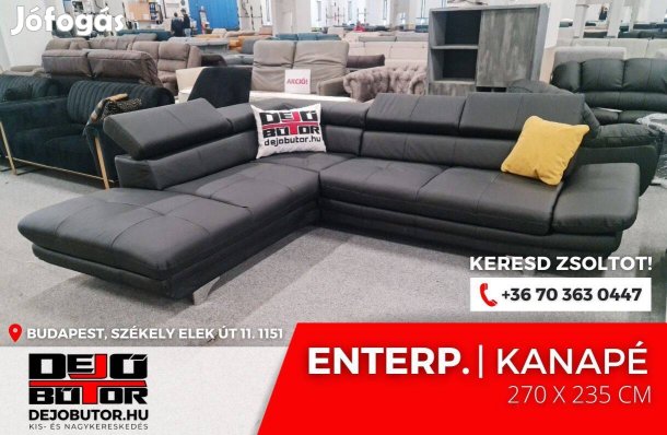 Enterprice black valódi bőr sarok kanapé ülőgarnitúra 270x235 cm