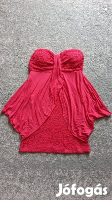 Eper színű csipkés pánt nélküli miniruha