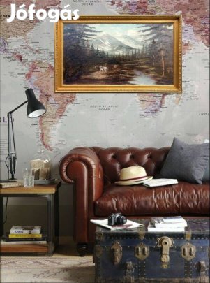 Erdei ösvény rönkszállító szekérrel. Antik Osztrák olaj-vászon