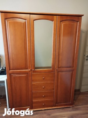 Erdélyi tömör fa franciaágy + gardrób szekrény + éjjeli szekrény