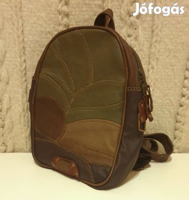 Erdő: kis hátizsák, valódi bőr patchwork. Barna, terepzöld. Új, egyedi