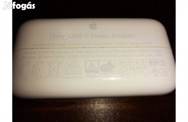 Eredeti Apple 30W A2164 (USB-C) PD töltő/mobiltöltő