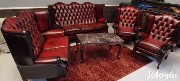 Eredeti Chesterfield Queen Anne Bőr Garnitúra (3+2+1+1)