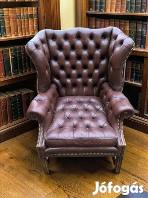 Eredeti Chesterfield magas támlás,füles bőr fotel