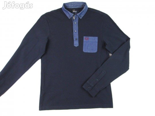 Eredeti FRED Perry Slim Fit (S) ÉJ Sötétkék Férfi Hosszú Ujjú Póló