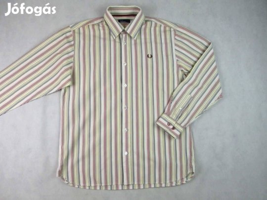 Eredeti FRED Perry (L) Elegáns Csíkos Hosszú Ujjú Férfi ING