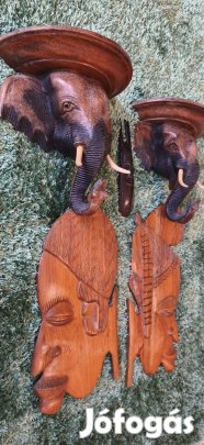 Eredeti Fa falidíszek, elefánt fej