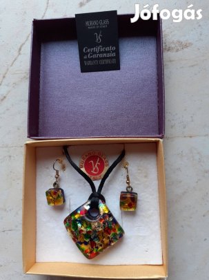 Eredeti Muránói üveg nyaklánc - fülbevaló szett