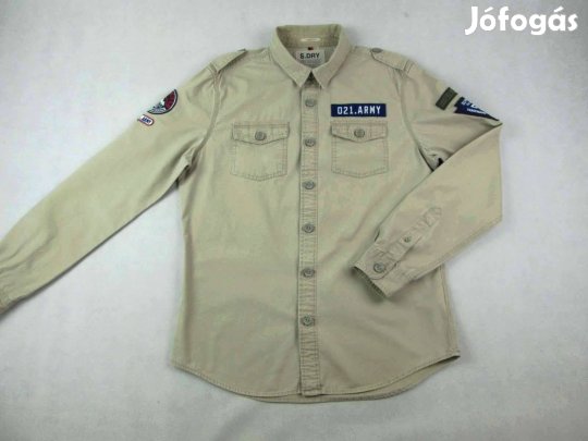 Eredeti Superdry (L / XL) Hosszú Ujjú Férfi Bézs ING