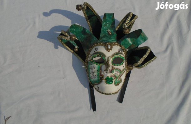 Eredeti Velencei - Kerámia Karneváli Maszk - zöld-arany színben