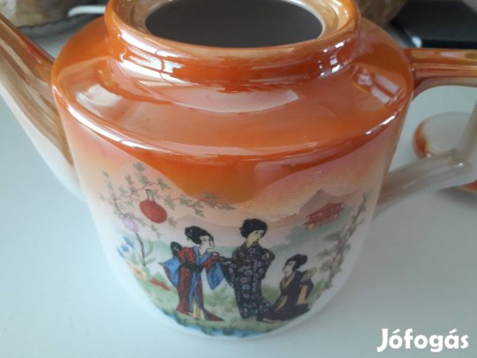 Eredeti Zsolnay porcelán ritkaság, japán mintás narancs teáskanna