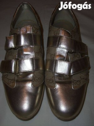 Eredeti arany színű bőr / szövet Gucci GG tépőzáras cipő - 37,5