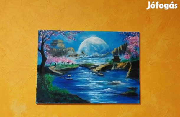 Eredeti kézzel festett keleties tájkép akril vászonra