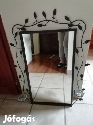 Eredeti kovácsoltvas tükör, falitükör 2 db. mécses,v. gyertyatartóval