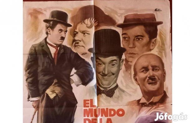 Eredeti moziplakát, antik mozi dekoráció, Chaplin, Stan és Pan, stb