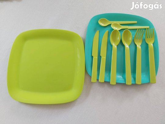 Ernesto műanyag tányér és evőeszköz készlet