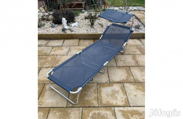 Erős Alu Textil Napozóágy Nyugágy Napellenzővel Szürke