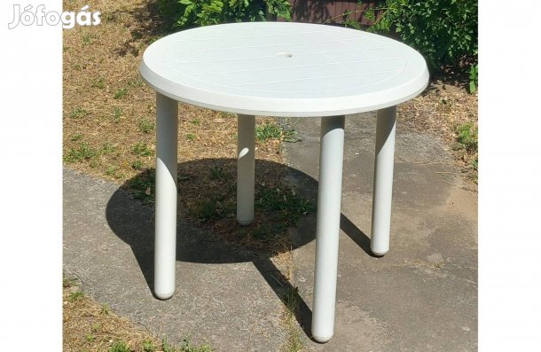 Erős, stabil, kerek, műanyag asztal, pótasztal, lerakó, lába kivehető